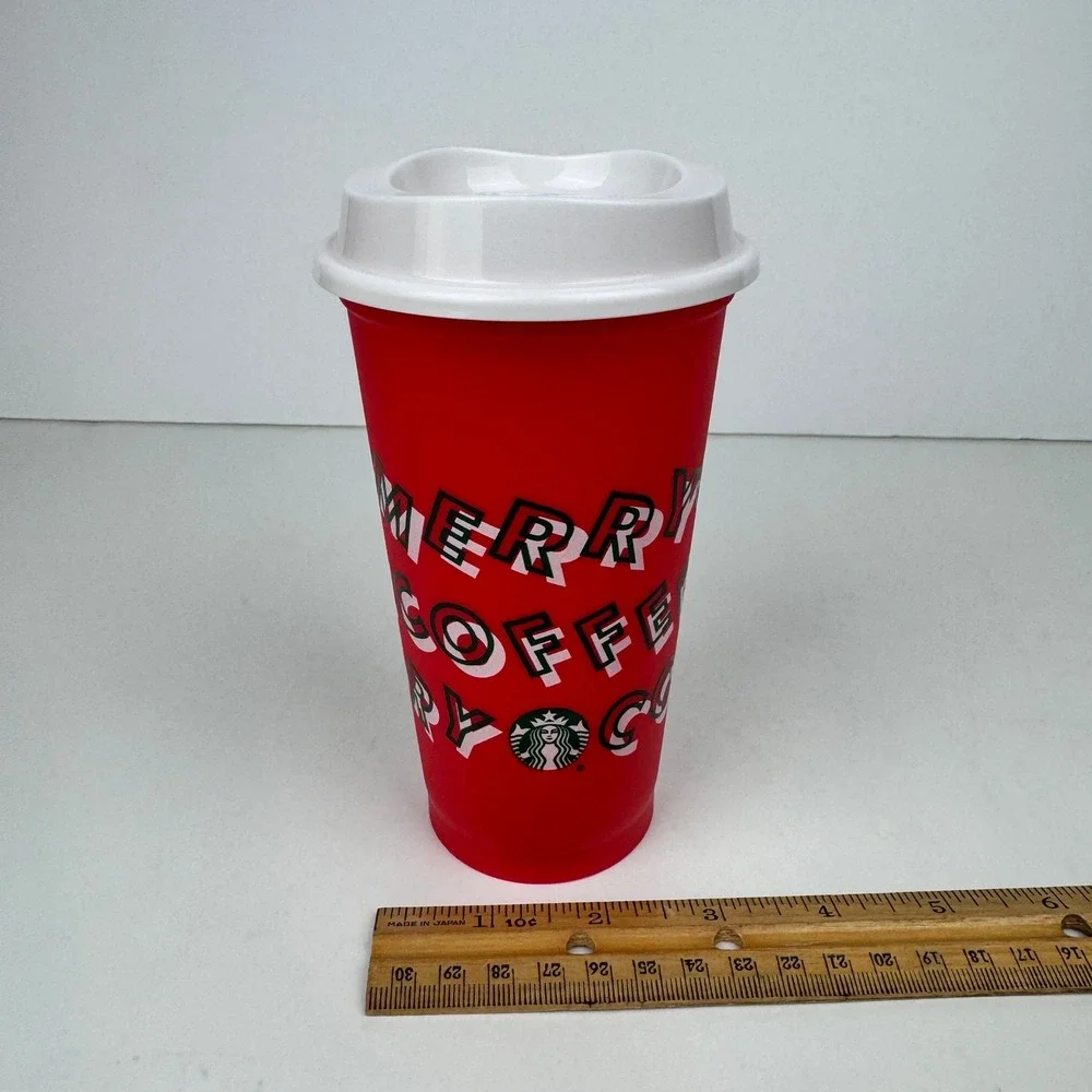 2013 Starbucks 16oz Plastic Red Travel Mug‎ Cup White Lid Merry Coffee Christmas